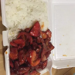 Bourbon chicken and white rice for under $6