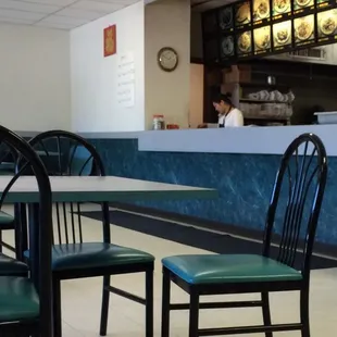 tables and chairs in a restaurant