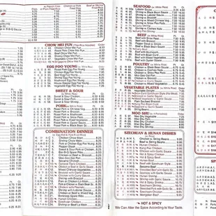 the menu of the restaurant