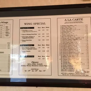 the menu for a la carte