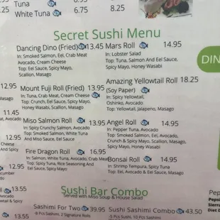 Menu - Secret Sushi Menu
