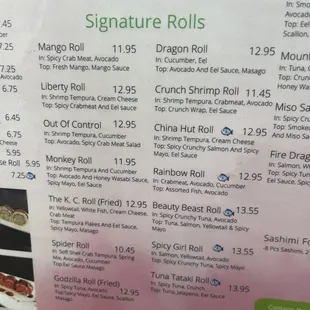 Menu - Signature Rolls