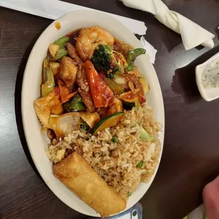 Human chicken,  beef and shrimp