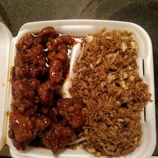 General Tsao's Chicken and chicken fried rice.