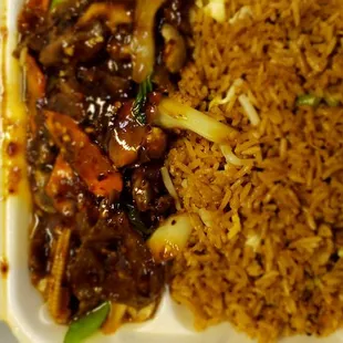 The Mandarin Beef lunch special with chicken fried rice.