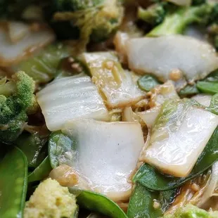 broccoli and onions in a pan