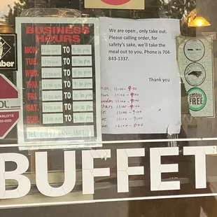 Covid-19 take out hours and policy as of 6/23