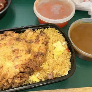 Pork egg foo young with fried rice