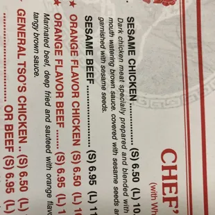 The description for the Sesame Chicken must have been written by a Hemingway ancestor.