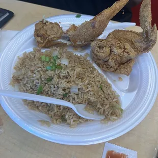 Fry chicken with fried rice