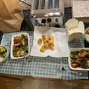 a variety of food items on a kitchen counter