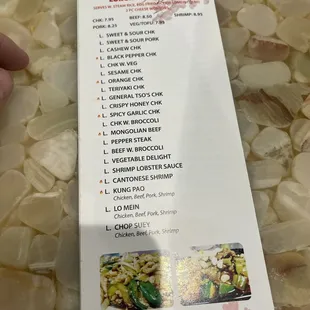a menu for a chinese restaurant