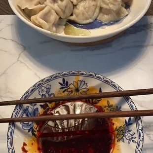 Dumplings with spicy source
