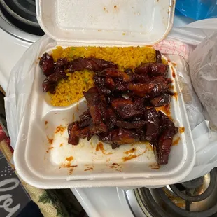 Boneless spire ribs and pork fried rice "lunch special". I