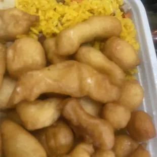 Pork fried rice and sweet &amp; sour chicken