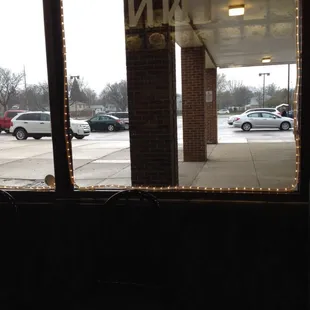 From the inside looking out. Notice how it is in the corner.