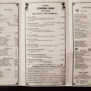 the menu of the restaurant