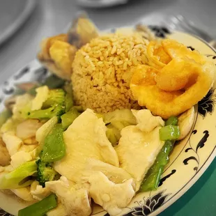 Rangoon and rice with chicken