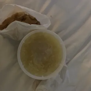 Chicken corn soup with fried wontons, always a good choice