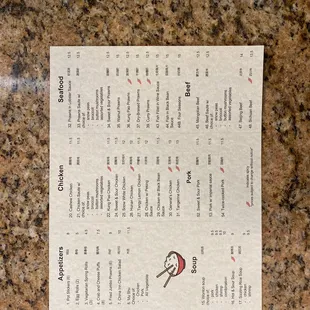 New updated menu as of September 2020