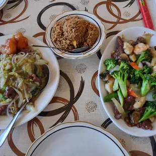 chow mein, side fried rice, happy family