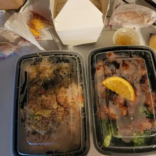 Combination rice without beef and orange chicken and streamed rice!!