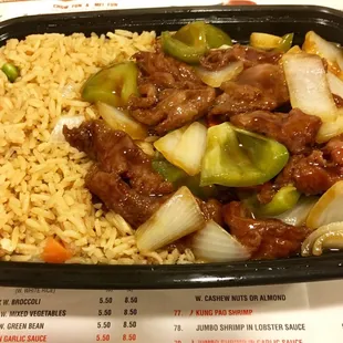 D10: Pepper Steak with onions dinner (comes with rice &amp; egg roll) $7.99 7.19.17