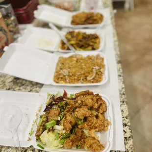 a long table of food