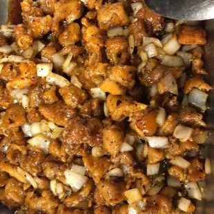 a mixture of meat and onions