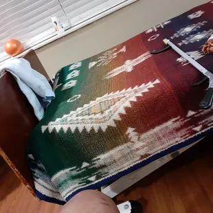 a person laying on a bed with a blanket