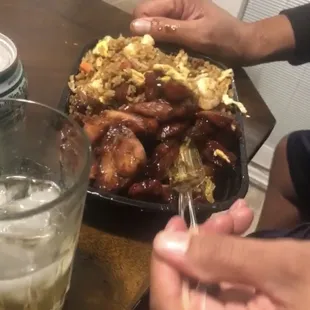 My husband pulling some shit out his food