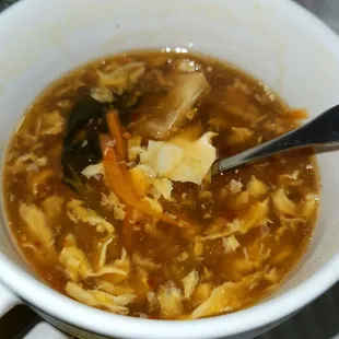 Hot And Sour Soup.  Second Only To Ding Ho's But A Couple Dollars Cheaper.  Pro Tip: Add A Little Extra Sesame And / Or Hot Chili Oil.