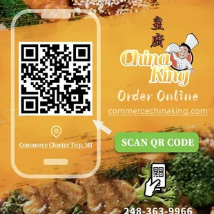 a close up of a plate of food with a qr code