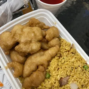 Sweet and Sour Chicken with pork fried rice