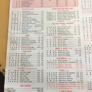 the menu of the restaurant