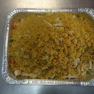 Chicken Fried Rice Party Tray. 1/2 Size Foil Steam Table Pan