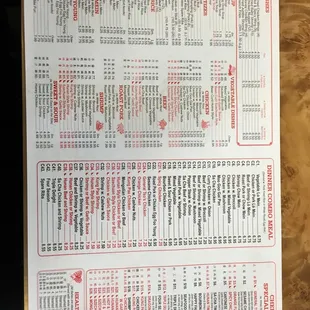 a menu for a chinese restaurant