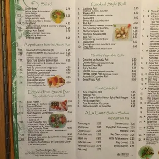 menu, sushi and sashimi
