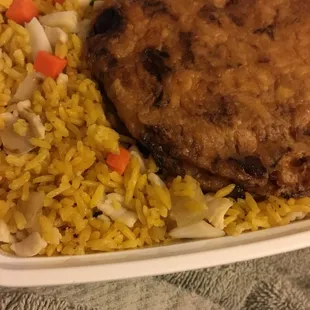 a meal in a styrofoam container