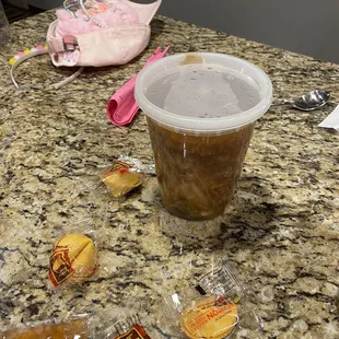 One order of hot and sour soup.  A quart container.