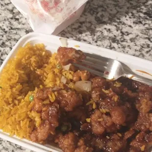 General chows with tough chicken.