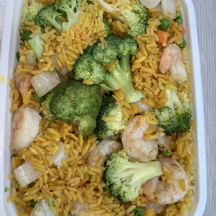 Shrimp fried rice add extra shrimp and broccoli