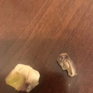 A BONE and green cartilage that was in my chicken fried rice!