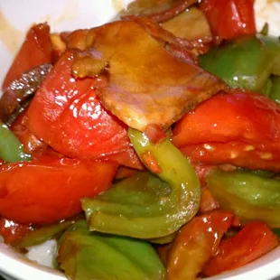 Roast Pork with peppers and tomatoes.  Very good.