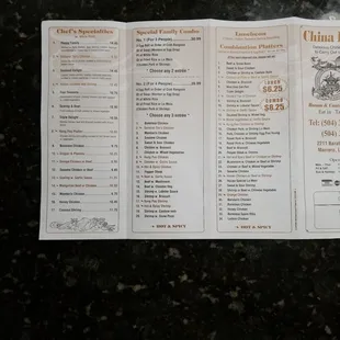 the menu for the restaurant