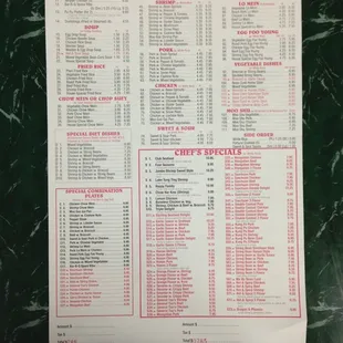 the menu for the restaurant