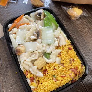 a meal in a take out container