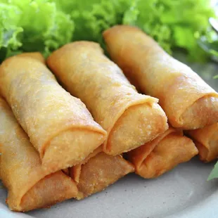 a plate of fried spring rolls