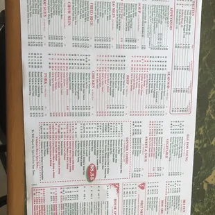 a menu for a chinese restaurant
