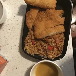 Supposed to be mandarin chicken but it&apos;s really a deep fried frozen chicken patty from Walmart